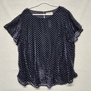 LOFT Plus Velour Polka Dot Flutter Sleeve Blouse Size 22 Dark Blue Lined Career